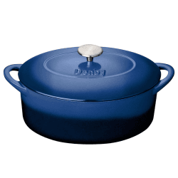 Image showing the Cast Iron Oval Casserole Dish, L28 x W21 x H17cm, Cobalt Blue product.