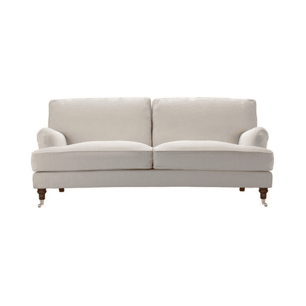 Bluebell, Three Seat, Taupe Brushed Linen Cotton, English Oak Legs with Bronze Castor, Taupe