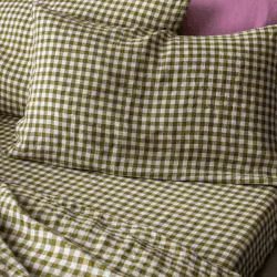 Image showing the Gingham King Size Fitted Sheet, Botanical Green product.