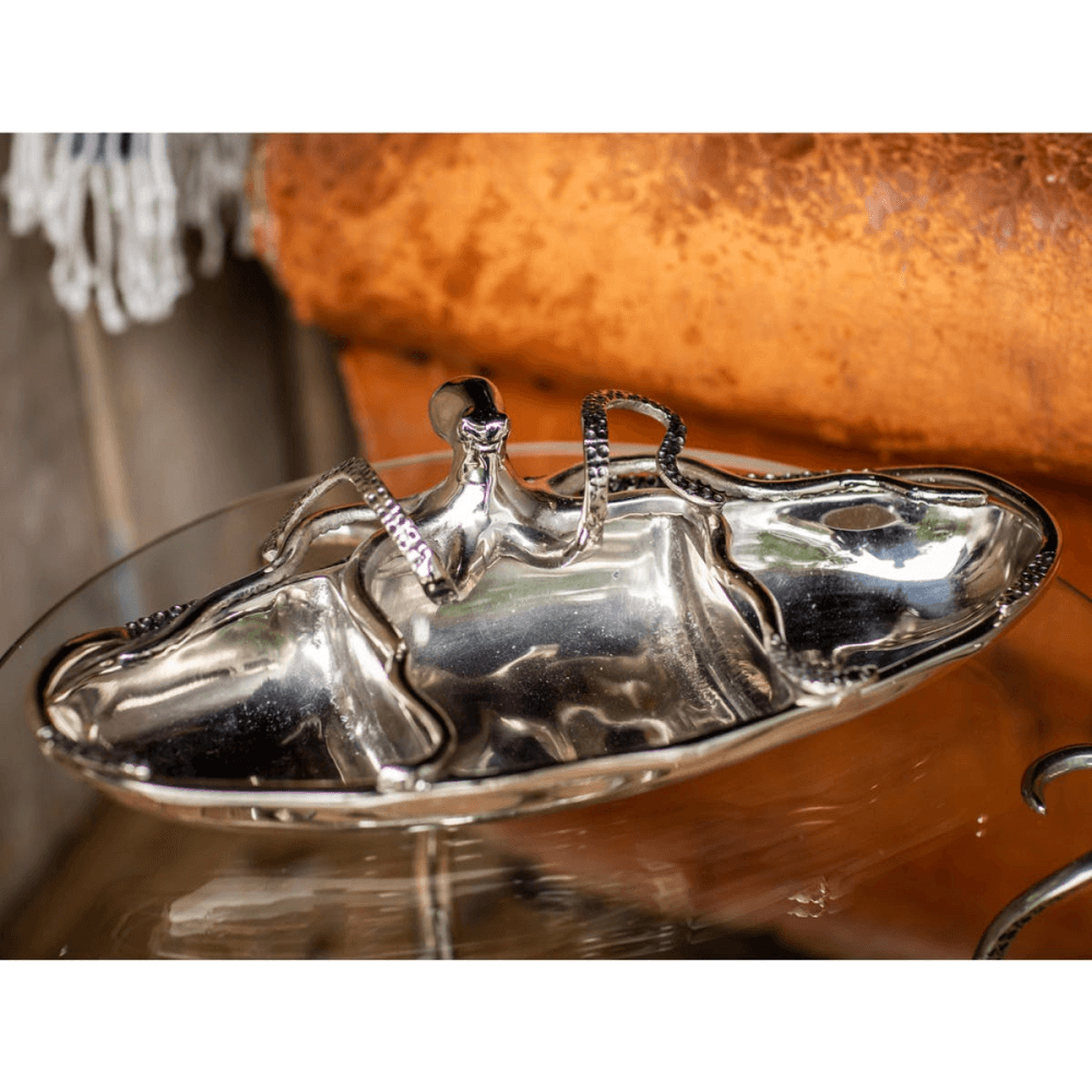 Octopus Collection 3 section server, H10 x W43 x D20cm, Nickel Plated Aluminium