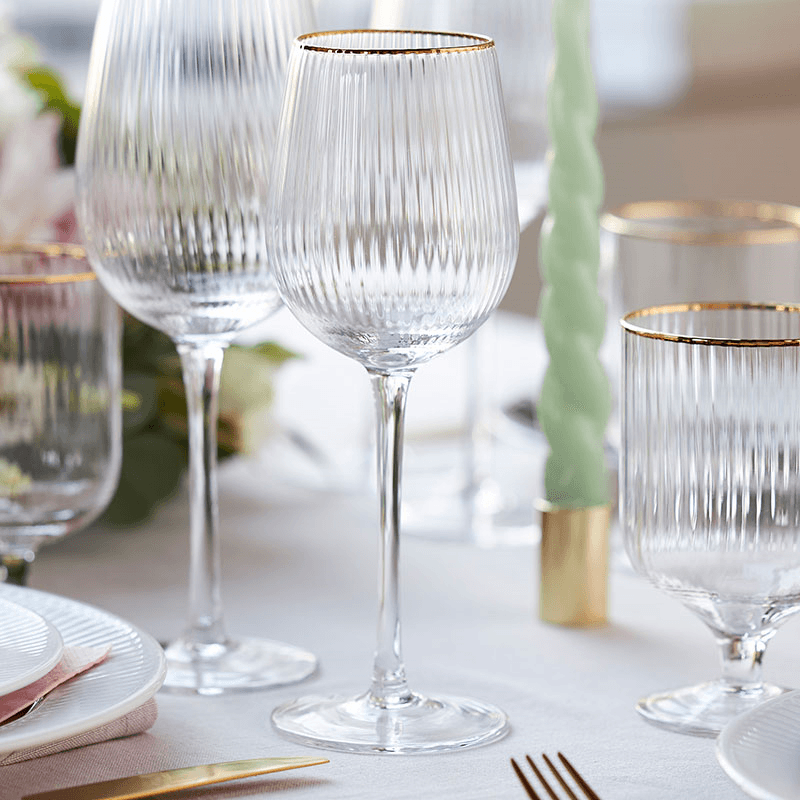 Palermo Set of 4 White Wine Glasses, 300ml, Gold