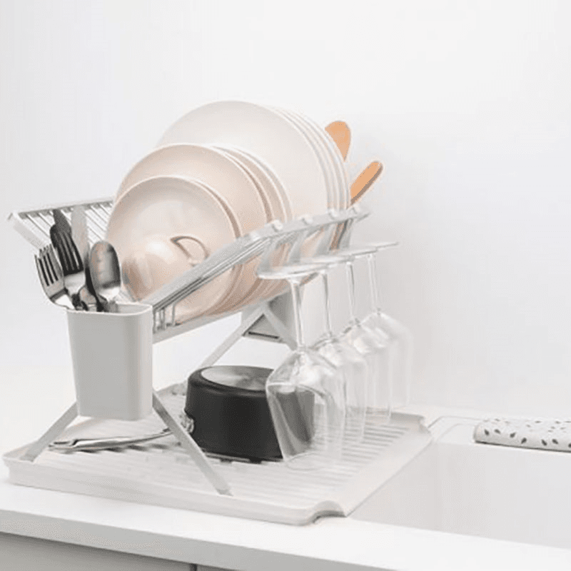 SinkSide Foldable Dish Drying Rack, Large, Light Grey