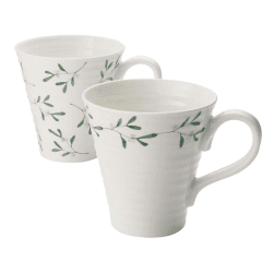 Image showing the Mistletoe Set of 2 Mugs, 355ml, White/Green product.