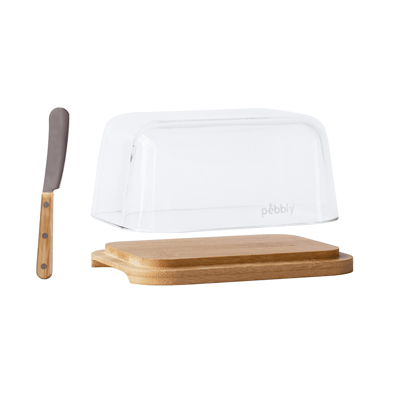 Glass Butterdish Set, Bamboo