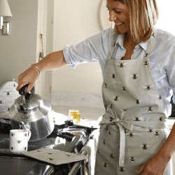 Image showing the Bees Linen Apron, Natural, Yellow product.