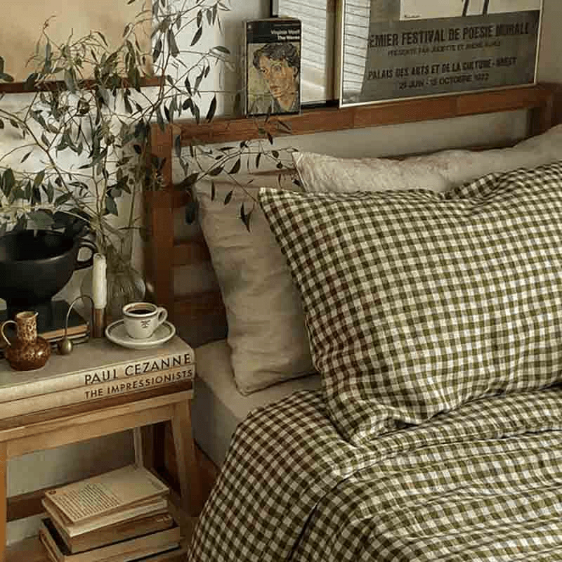 Gingham King Size Duvet Cover, Botanical Green