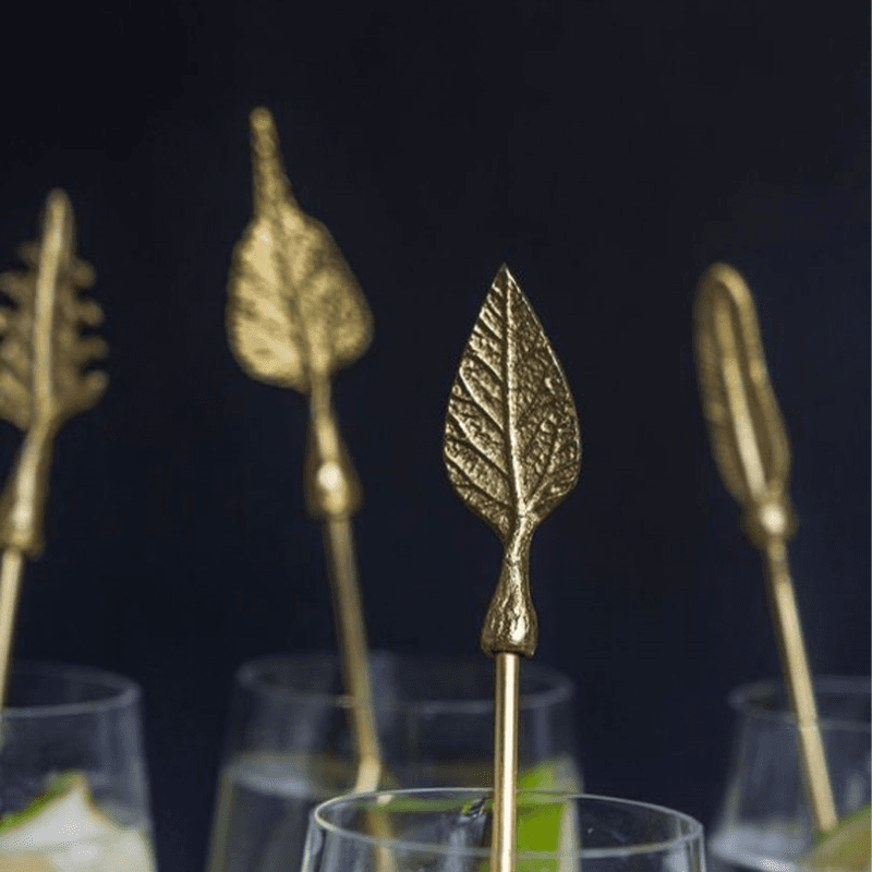 Set of 4 Cocktail Stirrers, Antique Gold