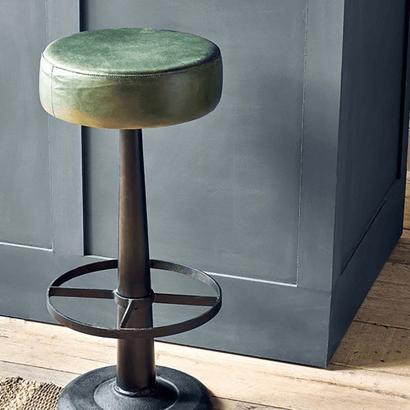 Narwana Round Leather Stool, Rich Green