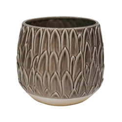 Image showing the Arles Leaf Embossed Planter, D28cm, Brown product.