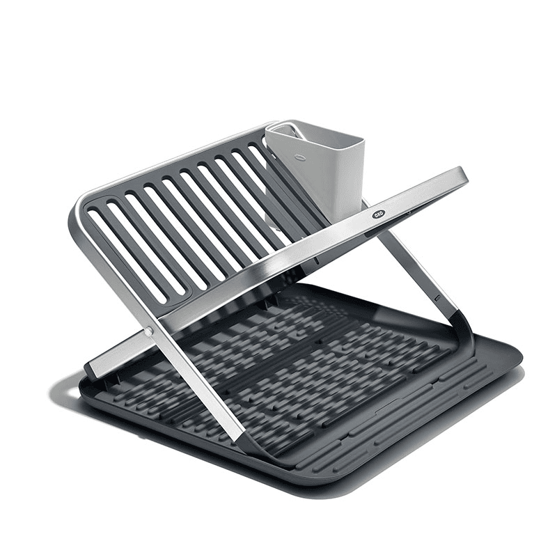 Aluminium Fold Flat Dish Rack, Grey