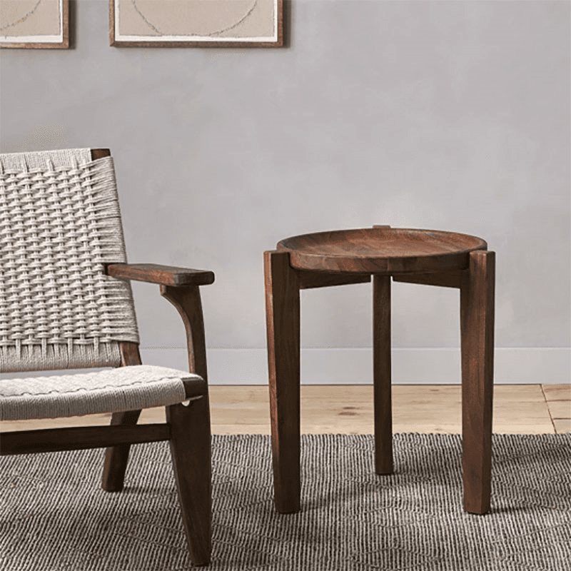 Umar Acacia Side Table, Dark Brown