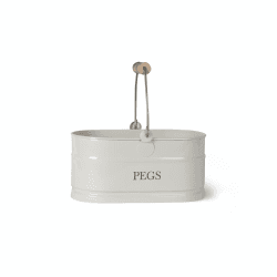 Image showing the Peg basket, H14 x W27 x D14.5cm, Chalk Coloured Powder Coated Steel With Wood Grip product.