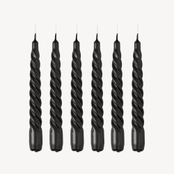 Image showing the Twist Set of 6 Dinner Candles, H20cm, Black product.