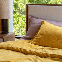 Image showing the Washed Linen Linen King Size Duvet Cover, Mustard product.