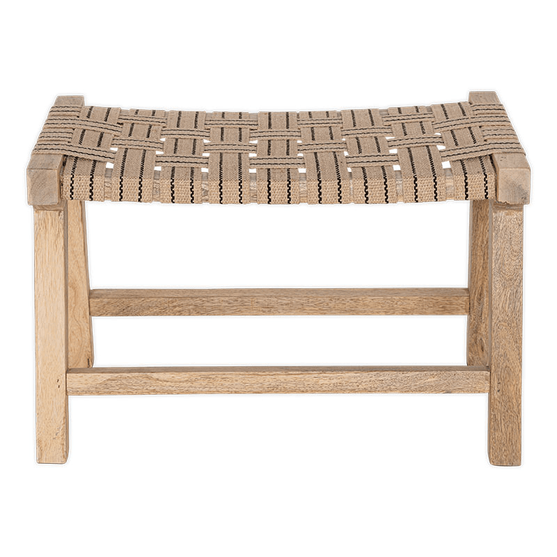 Nish Mango Wood & Jute Strap Stool, Natural