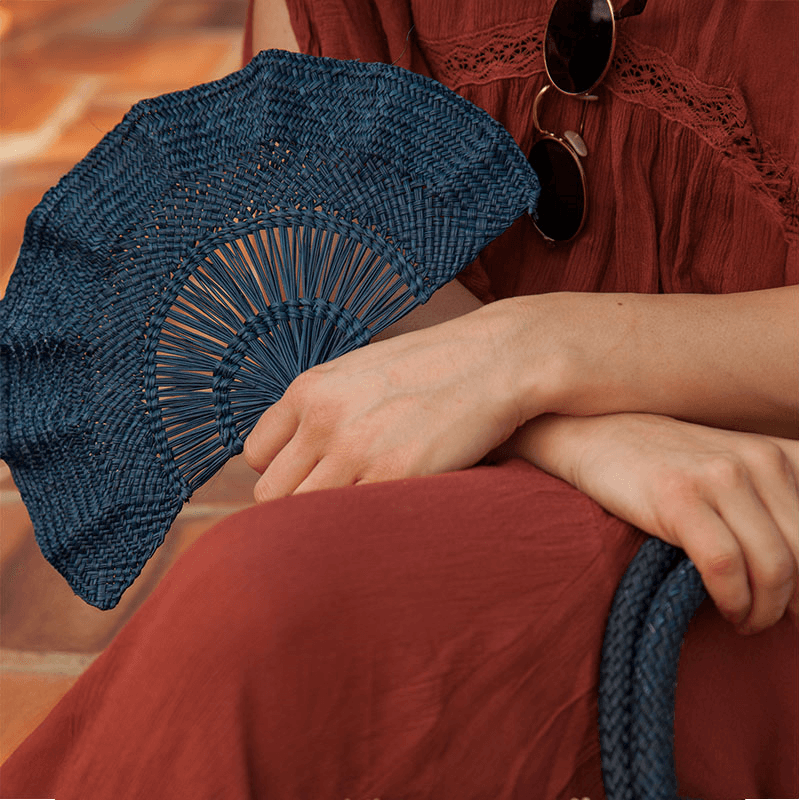 Classic Handwoven Fan, 24cm, Blue