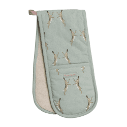Image showing the Boxing Hares Double Oven Glove, Duck Egg Grey product.