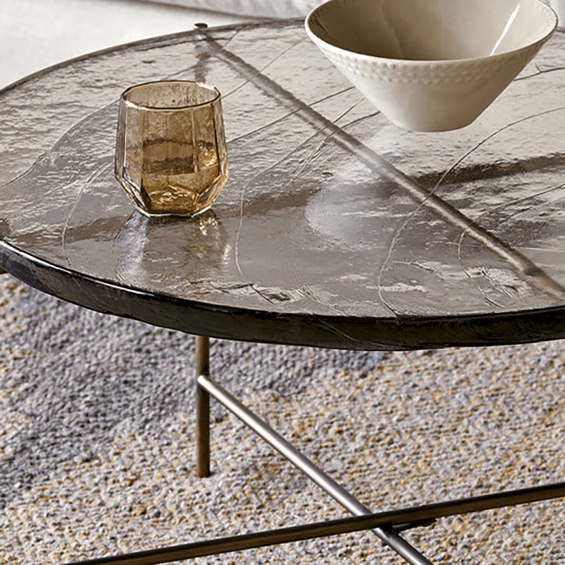 Aluva Glass Coffee Table, Antique Brass