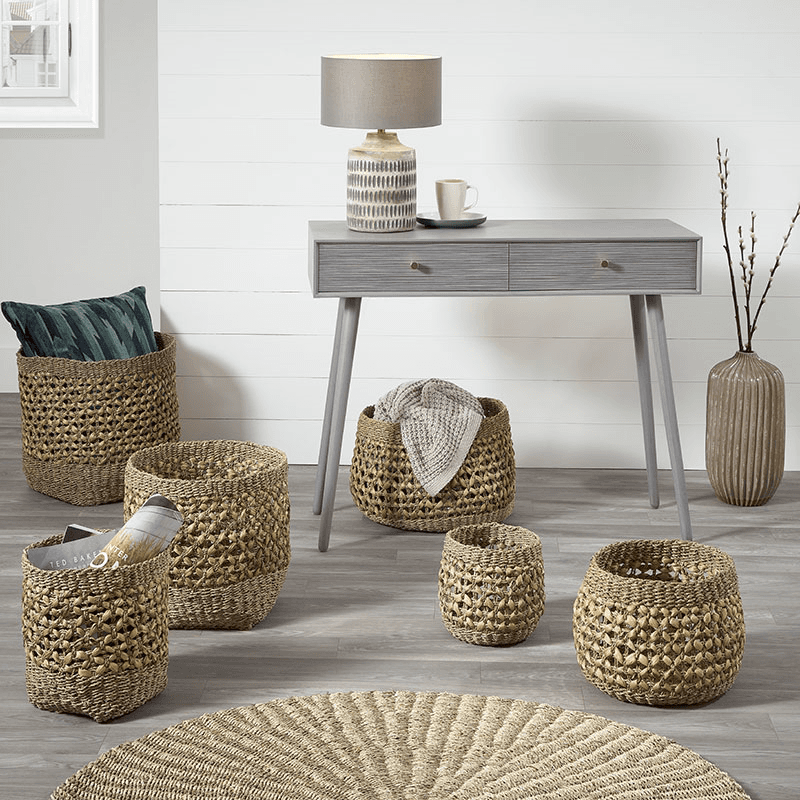 Galle Textured Table Lamp With Cylinder Shade, H33.5cm, Grey Wash Wood