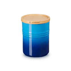 Image showing the Stoneware Medium Storage Jar with Wooden Lid, Azure product.
