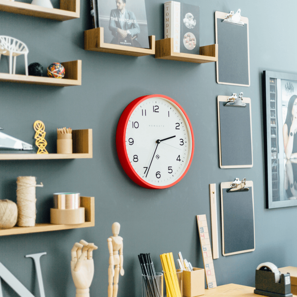 Echo Number Three Wall clock, D 37cm, fire engine red