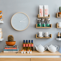 Image showing the Mr Clarke Wall clock, Dia40cm, pill blue/pale wood product.