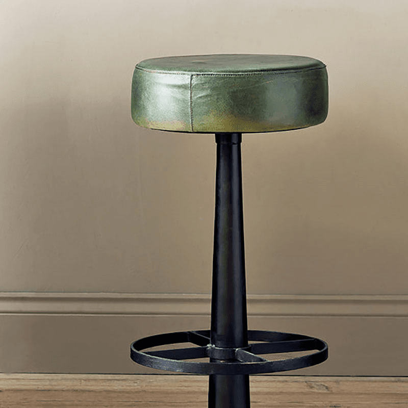 Narwana Round Leather Stool, Rich Green