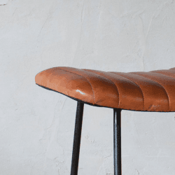 Image showing the Narwana Ribbed Leather Stool, H75cm, Aged Leather and Iron product.