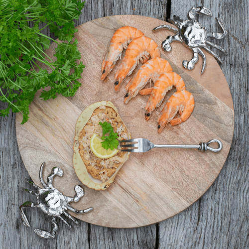 Seashore Serving Board with Crab Design, D26cm, Wood