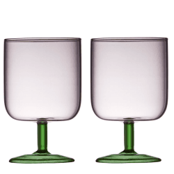 Image showing the Torino Set of 2 Wine Glasses, 300ml, Pink and Green product.