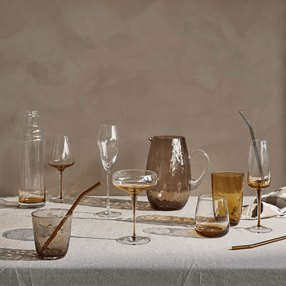 Mouth Blown Short Tumbler, H9.5cm, Amber