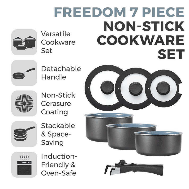 Freedom 7 Piece Non-Stick Cookware Set, Black