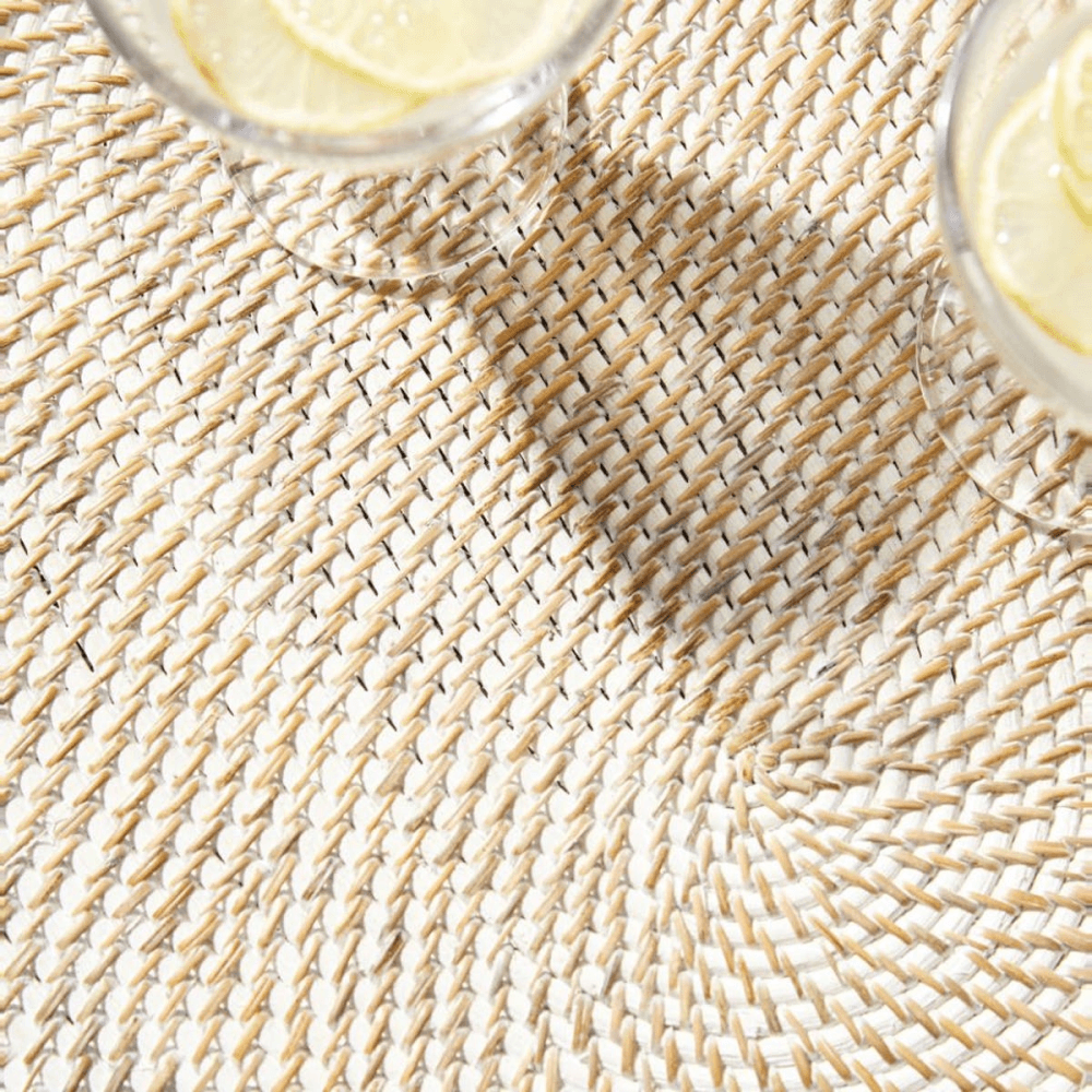 Oval rattan charger, W48 x L36cm, White Washed
