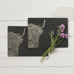Image showing the Highland Cow Set of 2 slate place mats, 30 x 22cm, Highland Cow product.