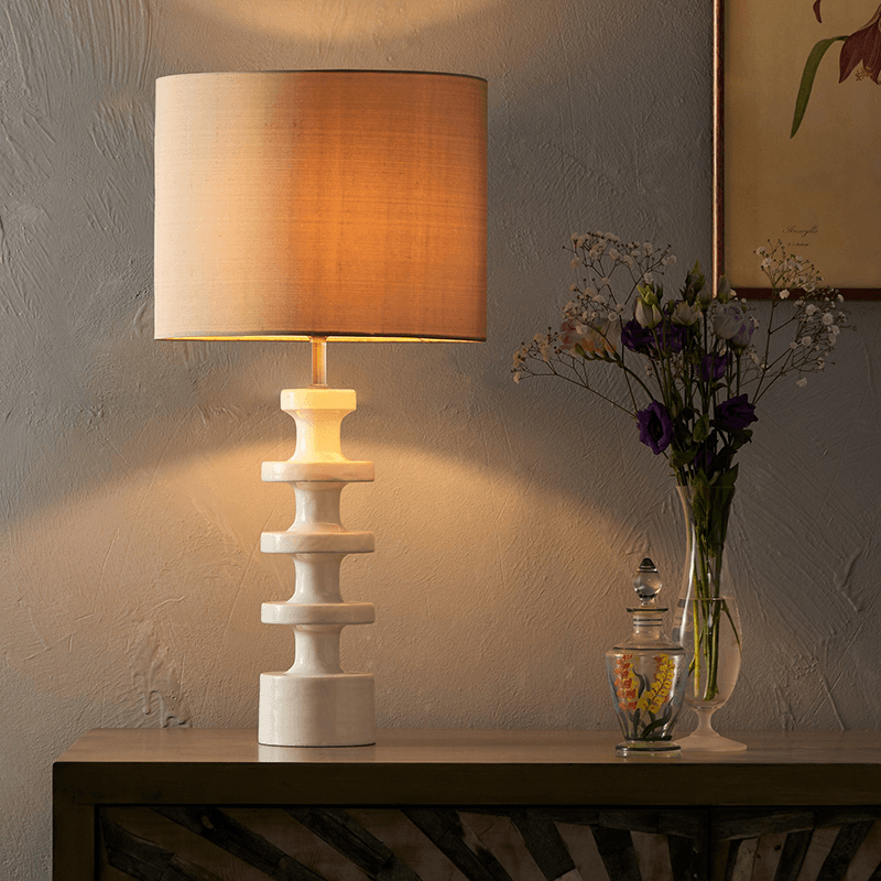 Spool Table Lamp Base Only, H37cm x W10cm, White