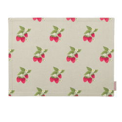 Image showing the Strawberries Fabric Placemat, Natural, Green, Red product.
