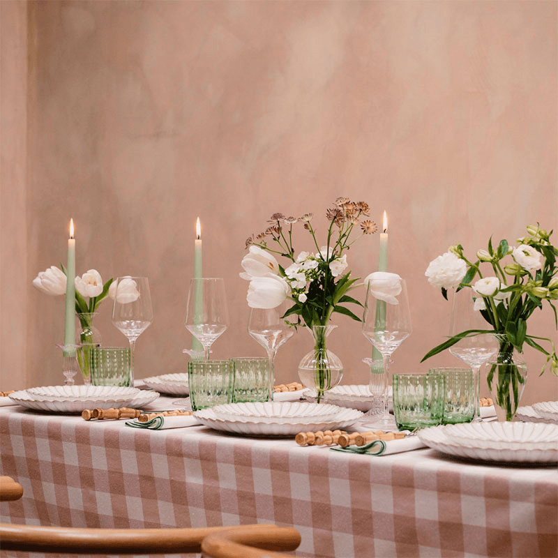 Gingham Tablecloth, 150 x 300cm, Light Pink & White