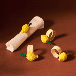 Image showing the Narino Lemon Set of 4 Woven Napkin Rings, Yellow product.