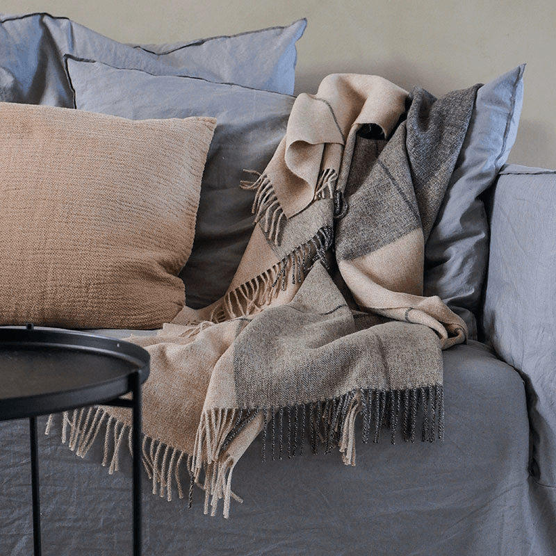 Blocks Throw, H190cm x W130cm, Camel/Grey