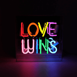 Image showing the Neon Box Love Wins Glass Sign, H25 x W25cm, Multi Coloured product.