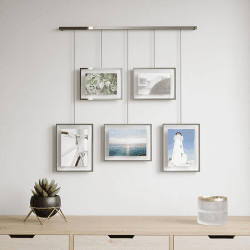 Image showing the Exhibit Set of 5 Hanging Photo Frames, Chrome product.