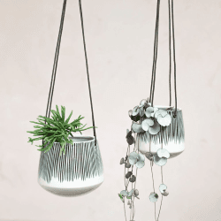 Image showing the Matamba Ceramic Hangng Planter, D14cm, White/Black product.