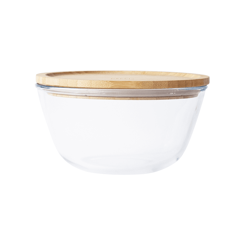 Glass Bowl With Bamboo Lid, 1.6L, Clear