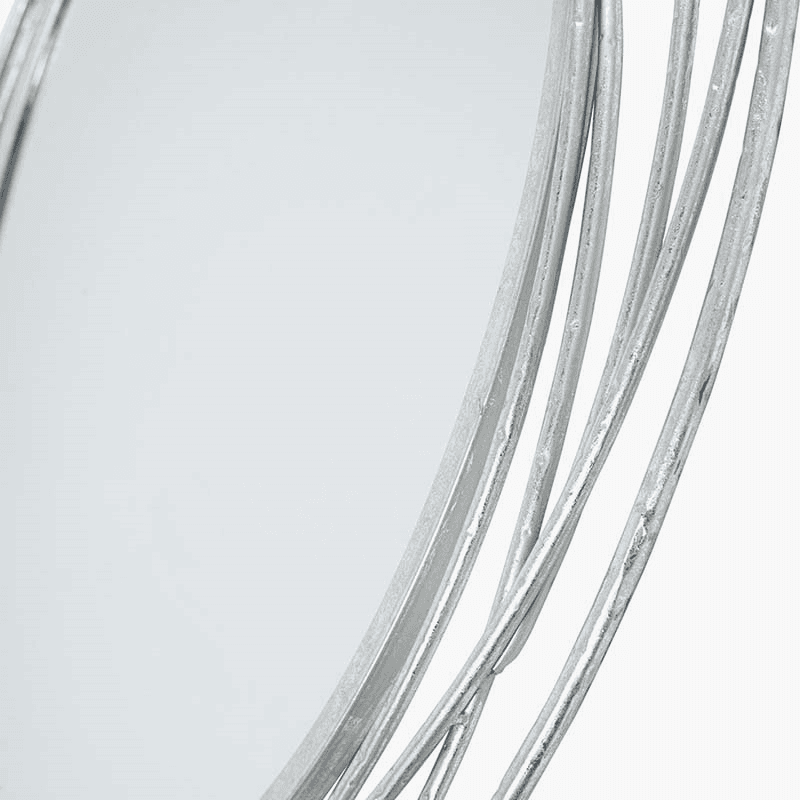 Metal Round Mirror, D90cm, Antique Silver
