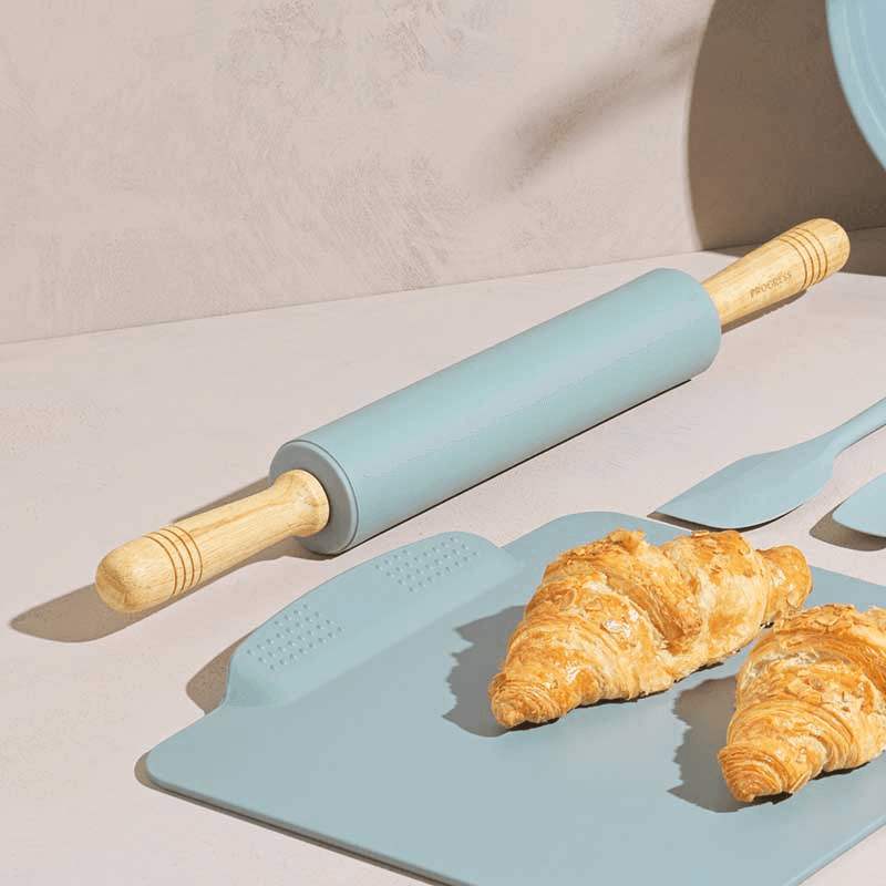 Silicone Rolling Pin With Wooden Handles, Teal