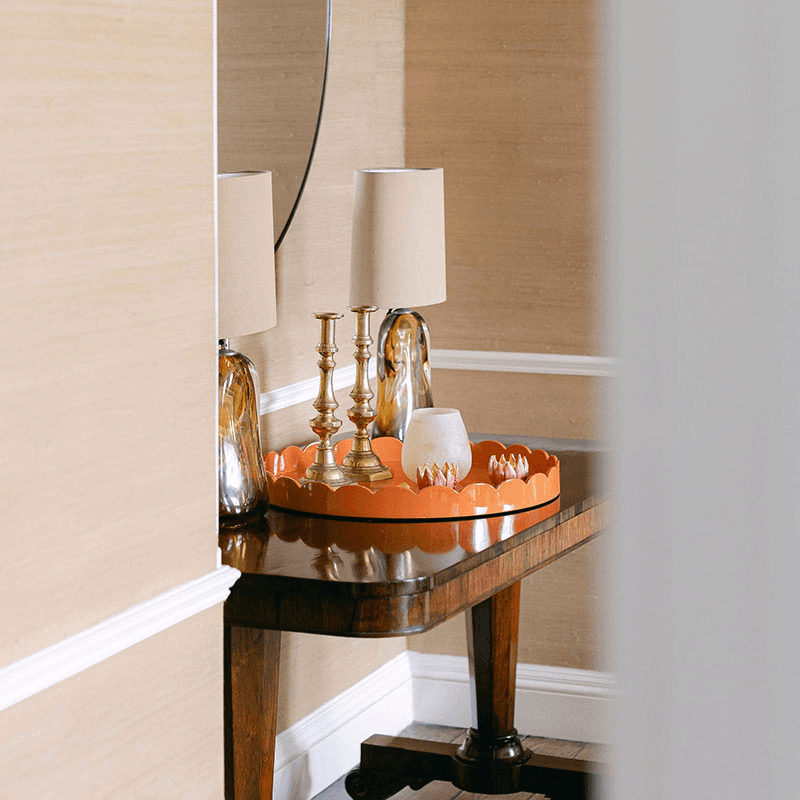 Lacquered Scallop Round Tray D50cm, Orange