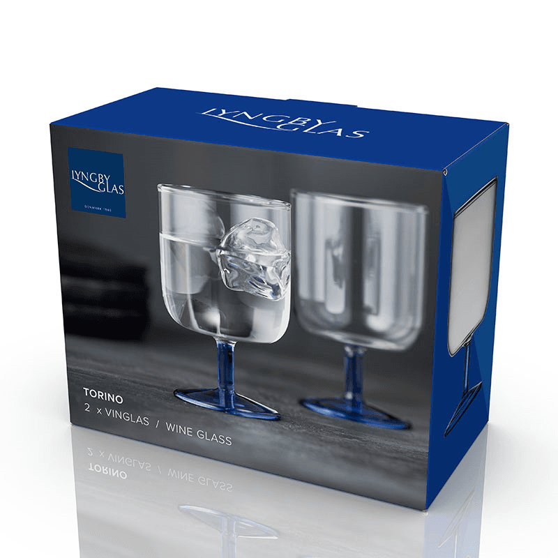Torino Set of 2 Wine Glasses, 300ml, Clear and Blue