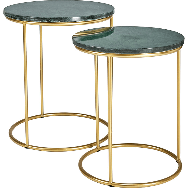 Milly Set of 2 Side Tables, Green Marble & Gold