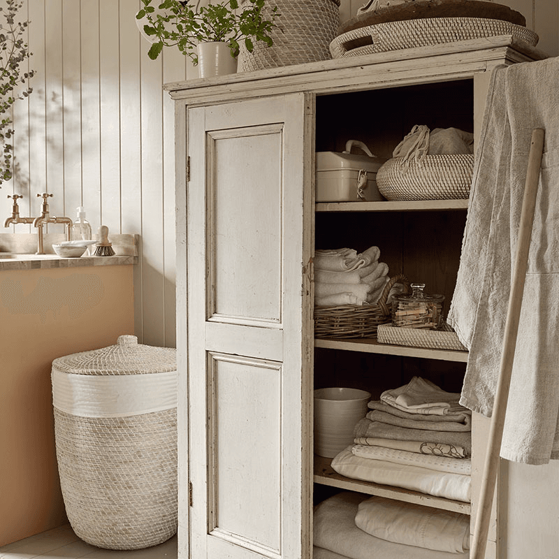 Woven Seagrass Laundry Basket, H64cm x D46cm, White