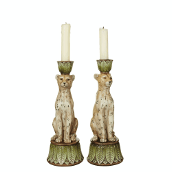 Image showing the Lakadema Pair of candleholders, H25cm, Cream Painted Resin product.